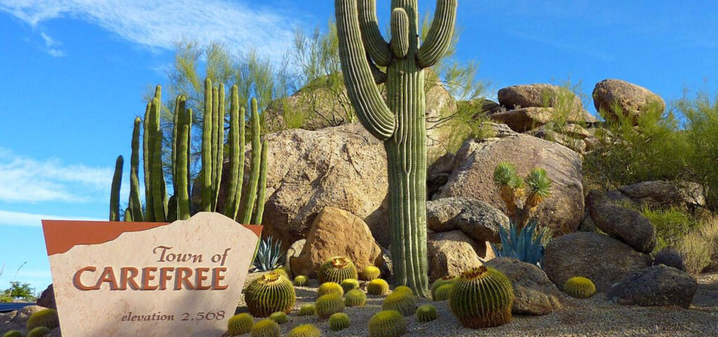 Iconic carefree sign at the entrance of Carefree, AZ