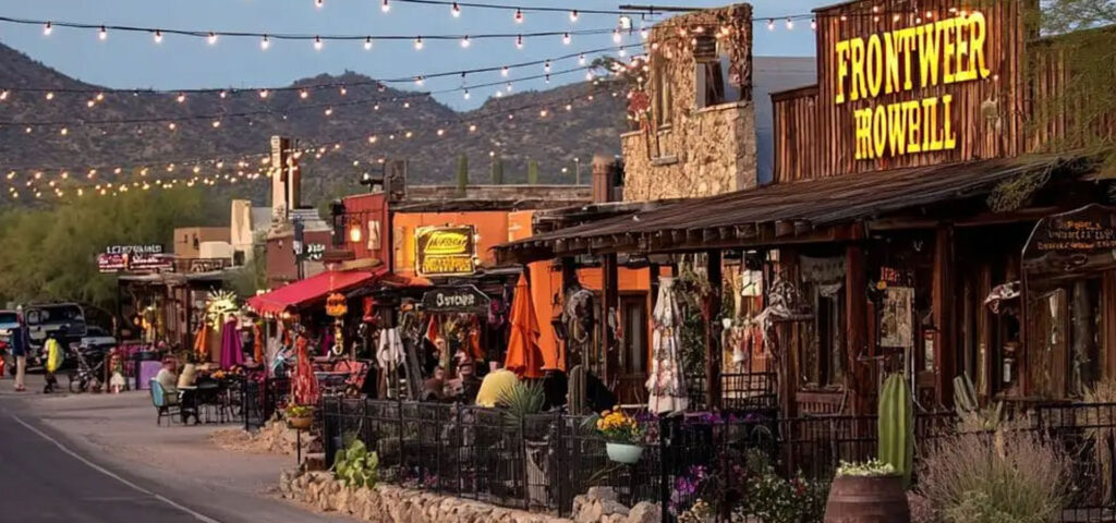 Night view of historical downtown Cave Creek, AZ