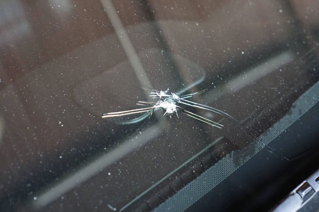 Chip in a windshield becoming a crack
