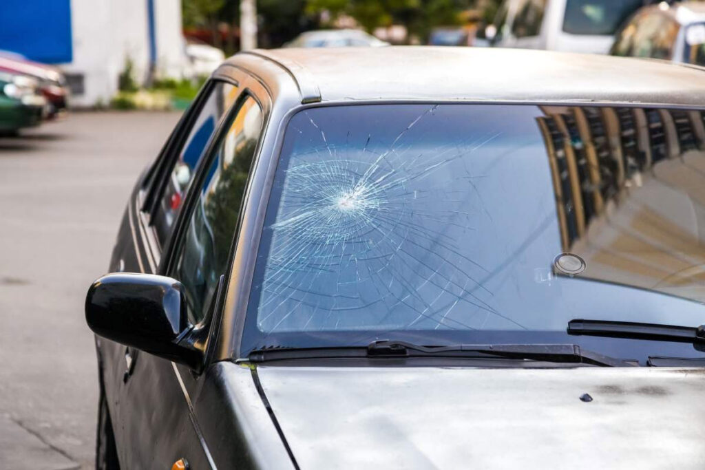 Large damage to windshield